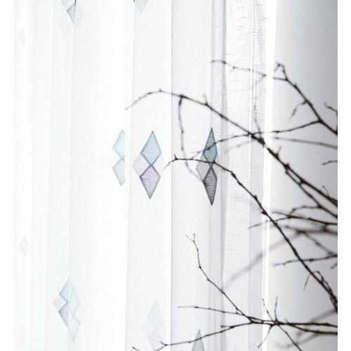 AS New Modern INS Simple Embroidered Geometric Diamond Window Screen Home Customization Curtains for Living Dining Room Bedroom