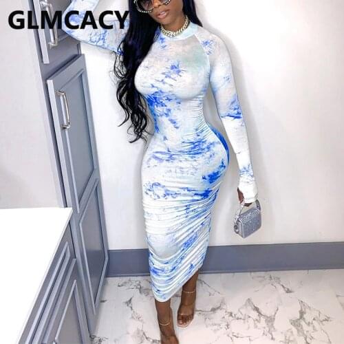 Long Sleeve Slim Bodycon Midi Dress Elegant Evening Party Dress
