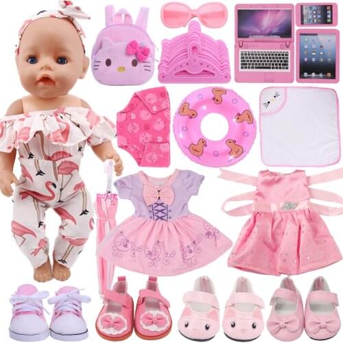 Doll Clothes Flamingo Kitty Pepa Pig George Dsiney Elsa Dress Shoes For 18 Inch American of Girl&43CM Reborn Baby New Born Doll