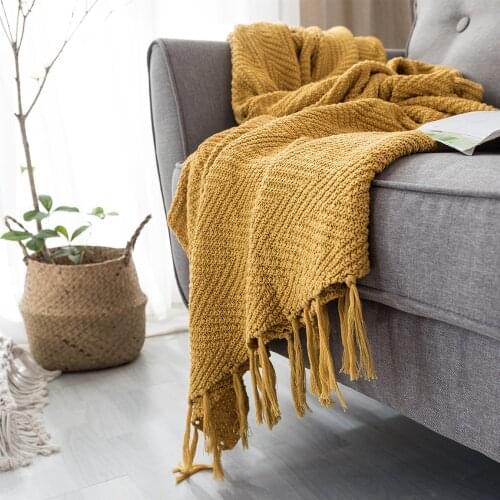 Solid Color Tassel Blanket Home Office Bedlinings Fashion Warm Cotton Thicken Knitted Blanket High Quality Tapestry 130x170cm
