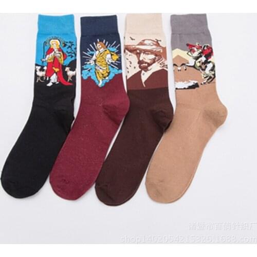 Autumn Medium Tube Mens Socks Sweat Absorption Deodorization Fashion Famous Painting Series for Adults носки женские kawaii