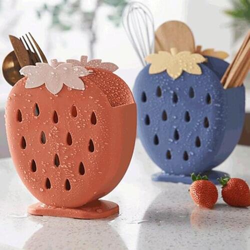 Chopsticks Drain Holder Modern Kitchen Strawberry Shape Storage Box Case Easy Clean Spoon Multifunctional Dustproof Fork