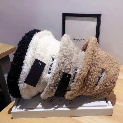 Autumn Winter Lambswool faux fur Bucket Hat bob Women Korean warm Soft cap Ladies thick Velvet panama girl Outdoor Fisherman hat