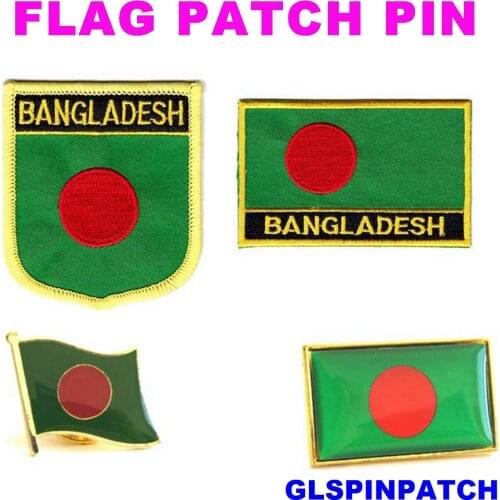 Bangladesh FLAG Patch Rectangle Lapel Pin iron-on embroidered applique Hook Loop Badge