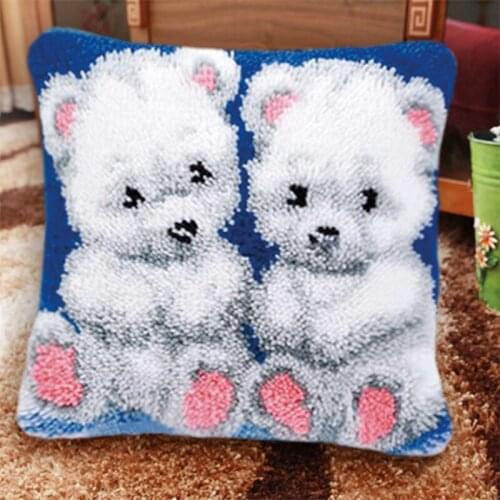 Cartoon Animals Carpet Embroidery Cross-stitch Bear Pillow Tapestry Kits Do It Yourself Latch Hook Pillow Cushion Cover Pillow