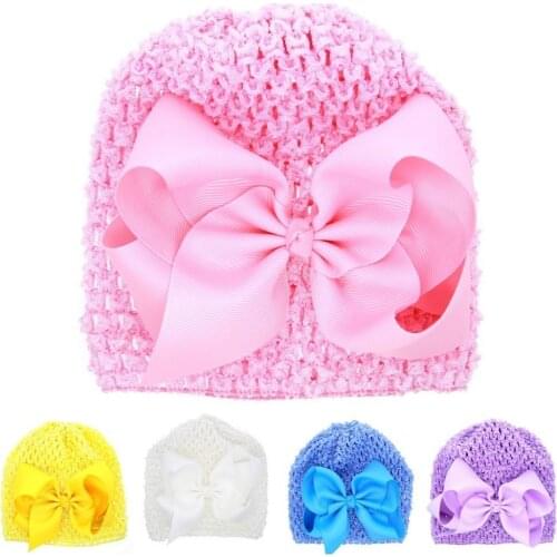 MAYA STEPAN 1 Pieces New FashionBow Hollow Baby Girls Hat Newborn Elastic Baby Turban Hats For Girls Cotton Infant Beanie Cap