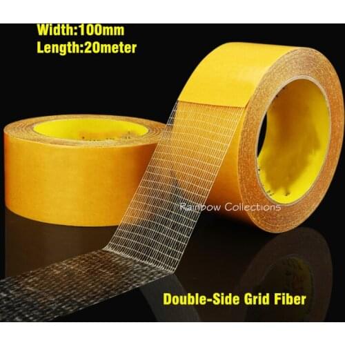 Width 100mm ,L20Meter Double-Sides Tape Grid Fiber Transparent Strong Adhesive Mesh Fiber Tape