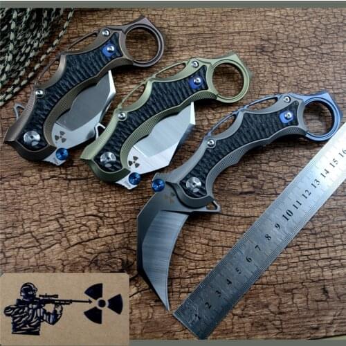 Folded Karambit Knives Tool Jungle Edge JR5221 S35VN blade Claw Titanium Handle for Hunting Tactical Outdoor with nylon sheath