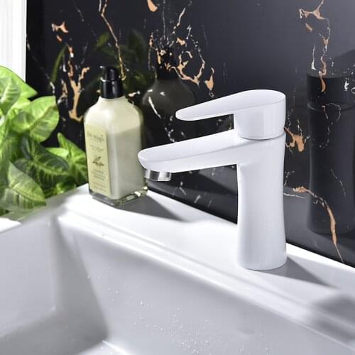Basin Faucet hot and cold 304 Stainless Steel bathroom sink faucet basin mixer taps white and black single lever crane