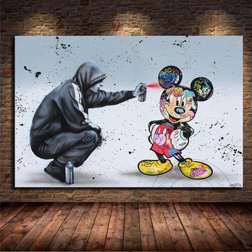 Streets Graffiti Art Disney Mickey Mouse Banksy Pop Art Poster And Prints Wall Picture For Living Room Decoration Cuadros