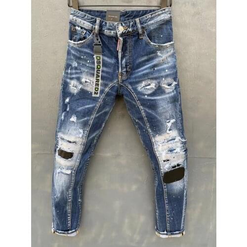2021 Spring New DSQUARED2 Mens/Womens Jeans, Fashion Stitching Three-Dimensional Cutting, Ink-Sprayed Hole Stretch Pants 151-1