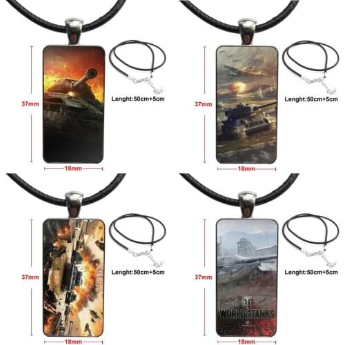Conqueror World Of Tanks Vintage Jewelry Steel Color Glass Cabochon Choker Pendant Long Rectangle Necklace For Men Women