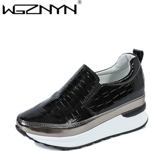 WGZNYN 2021 Spring Women Flats Platform Sneakers Slip on Flat Leather Ladies Loafers Casual Shoes Woman Shoes High Quality 36-43