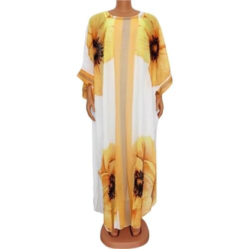 Boho Beach Style Dot Women Outdoor Maxi Dress Two Piece Set Chiffon Floral Print Spring Autumn Vestidos with Inner Dresses