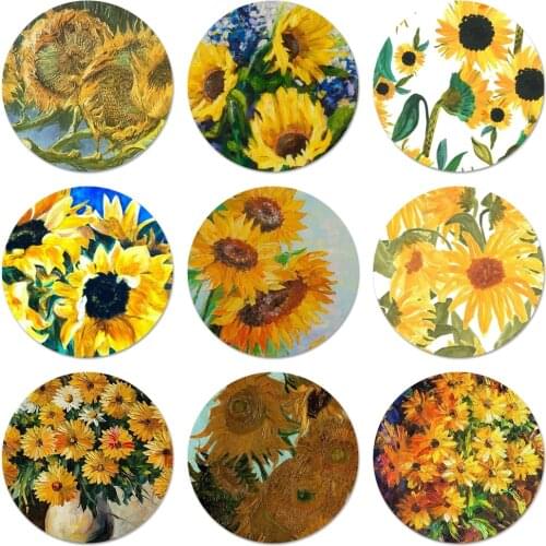 Sunflower Oil Painting Icons Pins Badge Decoration Brooches Metal Badges For Backpack Decoration 58mm
