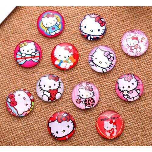 12pcs 20mm Cat Cartoon Round Handmade Photo Glass Cabochons & Glass Dome Cover Pendant Cameo Settings Diy Jewelry