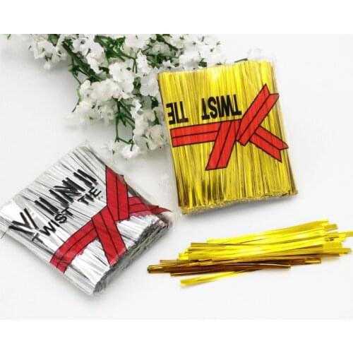 1500pcs silver + gold Wire Metallic Twist Ties For Cello Candy Bag Steel Baking Packaging Ligation Lollipop Dessert Sealing Twi