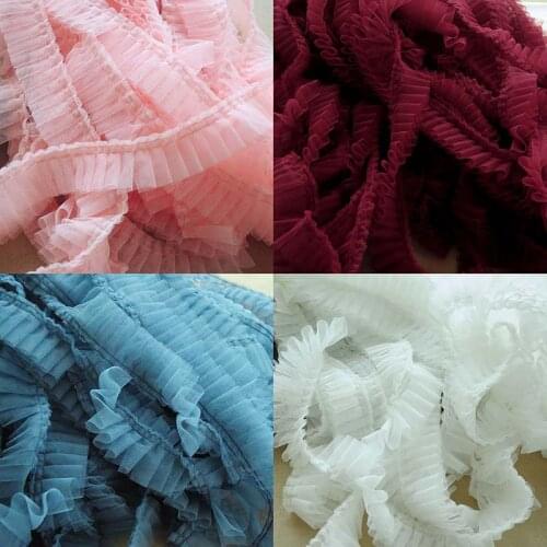 2Meters/Lot 2inch Mesh Pleated Lace Ribbon DIY Sewing Baby Doll Women Clothing Sleeve Collor Dress Decoration Net Cloth Lace