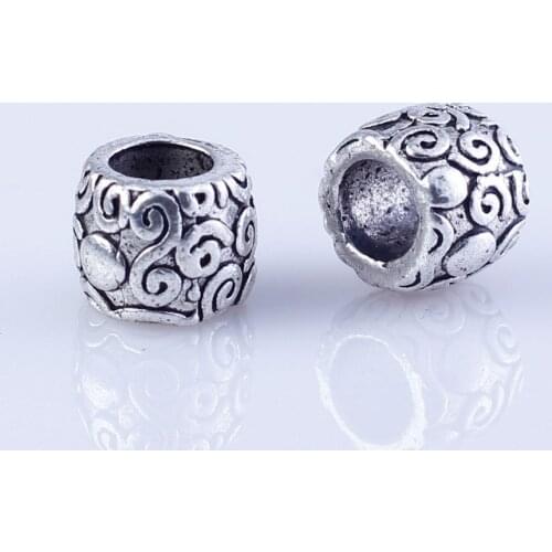 55pcs Tibetan Silver Metal DIY beads big hole round beads fit style European Bracelets