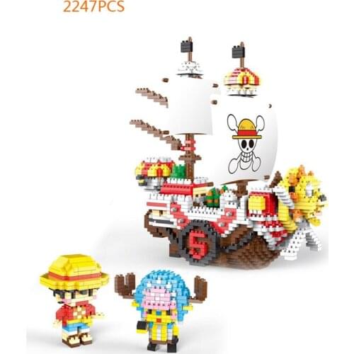 Anime one piece micro diamond block THOUSAND SUNNY pirate ship model monkey d luffy tony Chopper nanobricks toys building bricks