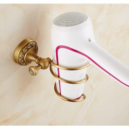 Antique Wall Hair Dryer Rack Space Brass Bathroom Wall Holder Shelf Storage KD933