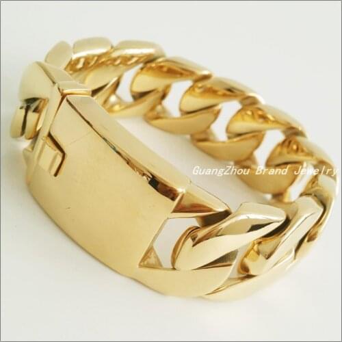 21cm*26mm 179g Wholesale Price Fashion 316L Stainless Steel Gold Color Link Chain Huge Heavy Bracelets Bangles For Men Boy