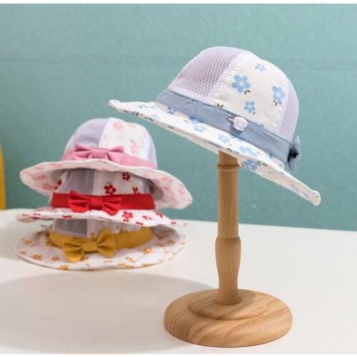 Children Adjustable Sun Net Hollow Breathable Hat Prevent Ultraviolet Rays Flowers Pattern Printing Cap Lovely Beautiful Bow Hat