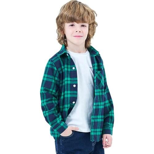 Children Long Sleeve Shirt Turn-down Collar Plaid Girl Shirts For Boys Fashion 100% Cotton Kids Cool Clothes 2-12 Years