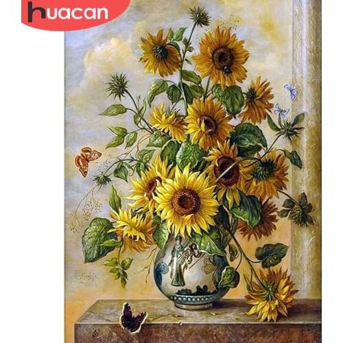 HUACAN Diamond Painting Sunflower Rhinestone Pictures Full Square/Round Diamond Embroidery Flower Crafts Kit Home Decor
