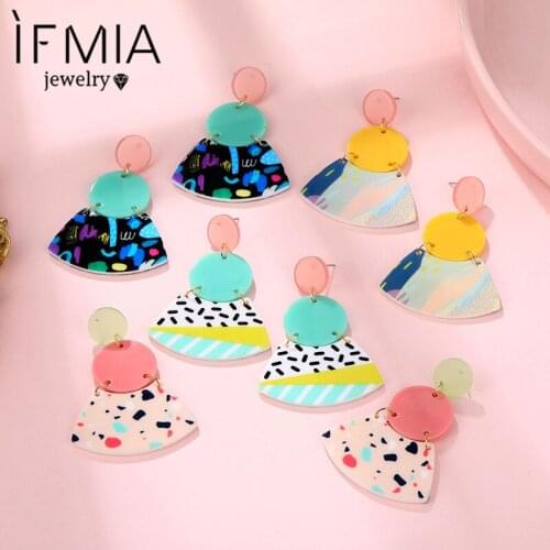 IFMIA Charm Round Colorful Exaggerated Earrings Drop Earring For Women Female Jewelry Gifts Acrylic Dangle Earrings Long FASHION