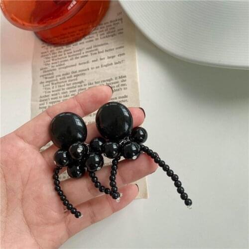 Personality Black Earring Pearl Bead Bowknot Aesthetic Aros For Hip Hop Punk Style Women Gift Stud Earring Pendant Jewelry 2021