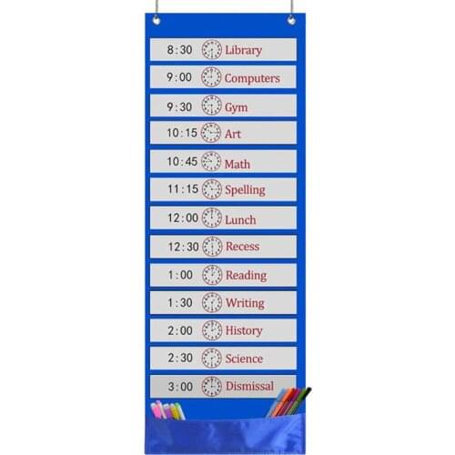Daily Schedule Pocket Chart 26 Double-Sided Reusable Dry-Eraser Cards For Office 19QA