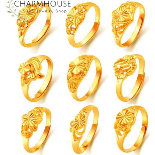 24K Gold Filled Rings For Women Engagement Ring Adjustable Wedding Band Anillo Mujer Bague Femme African Gold Jewelry Accesories