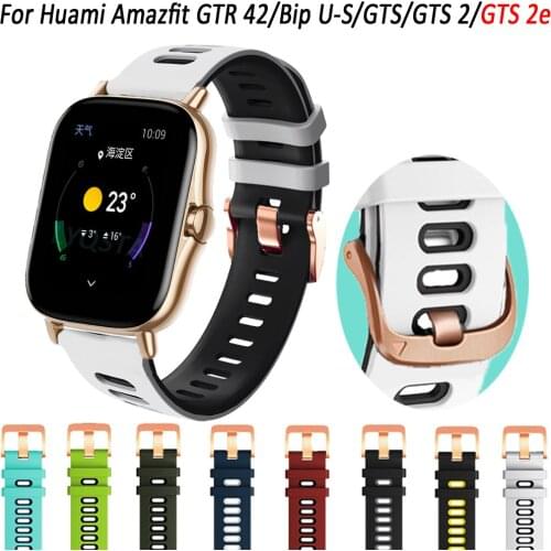 Colorful 20mm Watch Bands strap For Huami Amazfit GTR 42/Bip U-S/GTS/GTS2/GTS 2e sport silicone Smart watch band Bracelet Correa