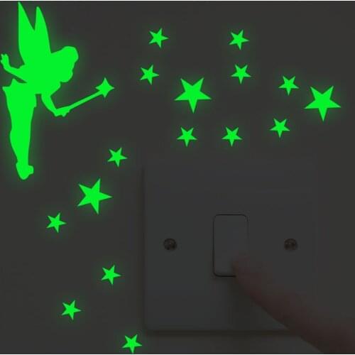 Creative Luminous effect Swith stickers stickerBedroom Wall Decoration Switch Art Mural Decor Cartoon Fairy star Wall Sticker