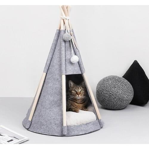 Pet Tent Bed, Pet Teepee Dog Cat Bed with Thick Pad, Dog Supplies Felt Pet Bed, Portable Foldable Durable Pet