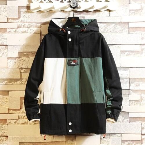 5XL-M Autumn Winter New Fashion Patchwork Color Loose Casual Hooded Jacket Men Clothing 2021 Streetwear Outwear Coats