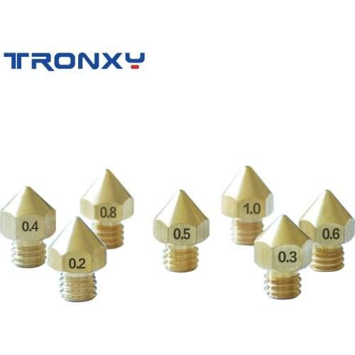 Tronxy 3D printer copper Nozzle MK8 M6 nozzle size 0.2mm 0.3mm 0.4mm 0.6mm 0.8mm 1.0mm for 3D PRINTER Extruder