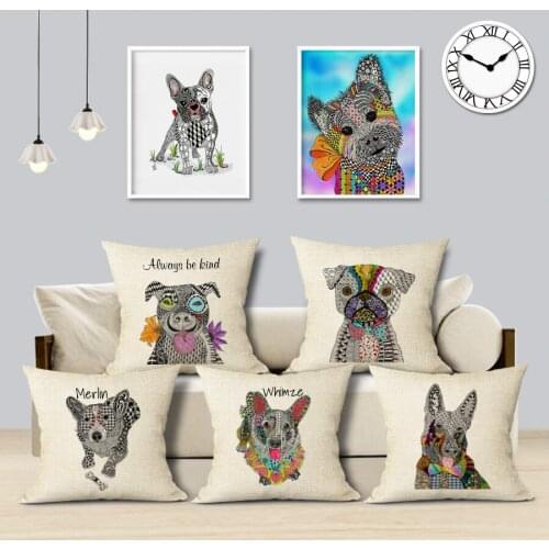 Cute and Colourful Bulldog Cushion Cover German Shepherd Corgi Pillow Covers Decorative Creative Animals Cushions Home Decor
