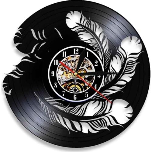 Bird Feathers Art Modern Design Vinyl Wall Watches Clock Natural Interior Time Clock Hanging Watch Living Room Decoration