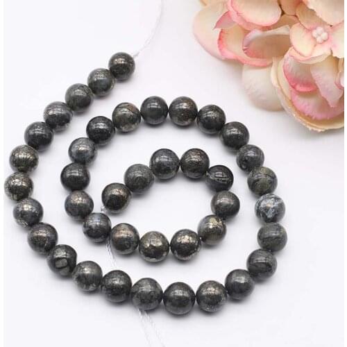 Natural Stone Pyrite Beads Round Loose Spacer Beads For Jewelry Making Diy Bracelets Necklace 15"Inch