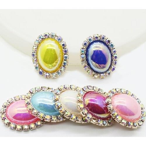 New 10pcs 20*25mm Oval Shine Pearl Diy Jewelry Decoration BuckleFlat Symphony AB Rhinestone Decoration Creative Production