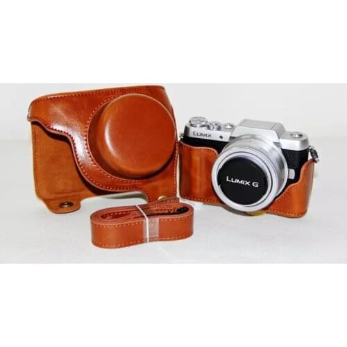 New Retro Vintage Leather Camera Case Bag For Panasonic Lumix GF7 Camera Brown PU Leather Camera Bag With Free Strap