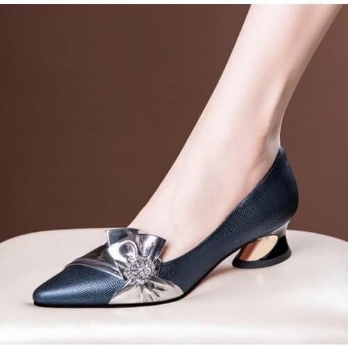 Shoes For Women 2021 Fall Single Shoes Woman High Heels Ladies Pumps Square Pattern Buckle Thick Heel British Female Leather