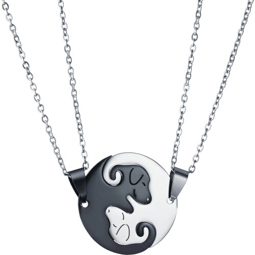 2 Pcs Animal Pendant Black Silvery Dog Stitching Necklace Simple Friendship Gift Cute Couple Jewelry Necklace Valentines Day