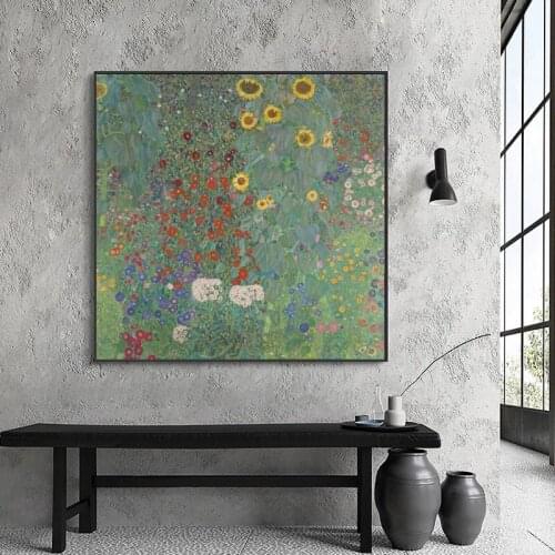 Garden with Sunflowers Gustav Klimt Canvas Painting Posters and Prints Wall Art Picture for Living Room Home Decoration Cuadros