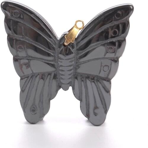 Nature Butterfly Hematite Stone Bone Pendant Bead Charm Metal 35x33x5mm Jewelry DIY Necklace Making Accessories For Women Men