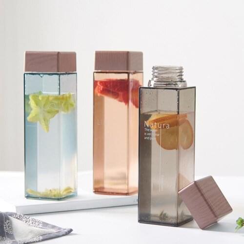 450ml Transparent Water Bottle Leak-proof Water Cup Dinkware Square Plastic Fruit Juice Sport Camping Cap for Home