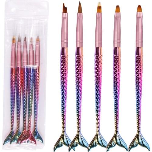 Gradient Mermaid Pen Nail Painted Pen Crystal Pen Phototherapy Pen Sawtooth Painting Pen 5 Sets Fashion Nail Tools