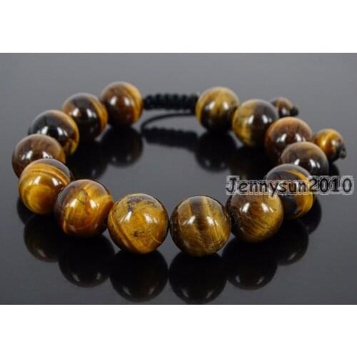 Handmade 12mm Adjustable Natural Tigers Eye Gems Stone Round Beads Bracelet Healing Reiki 5 Strands/Pack